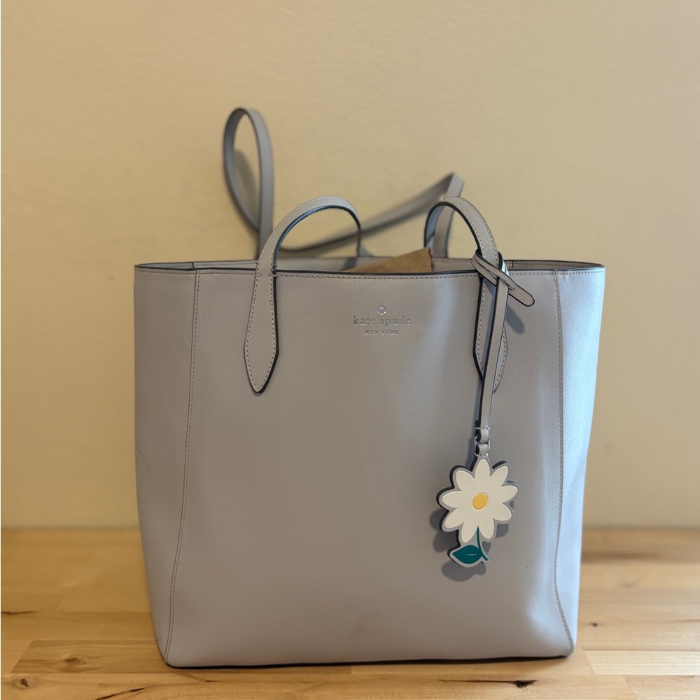 kate spade Gray Leather Tote with Daisy Charm - Picture 1 of 5